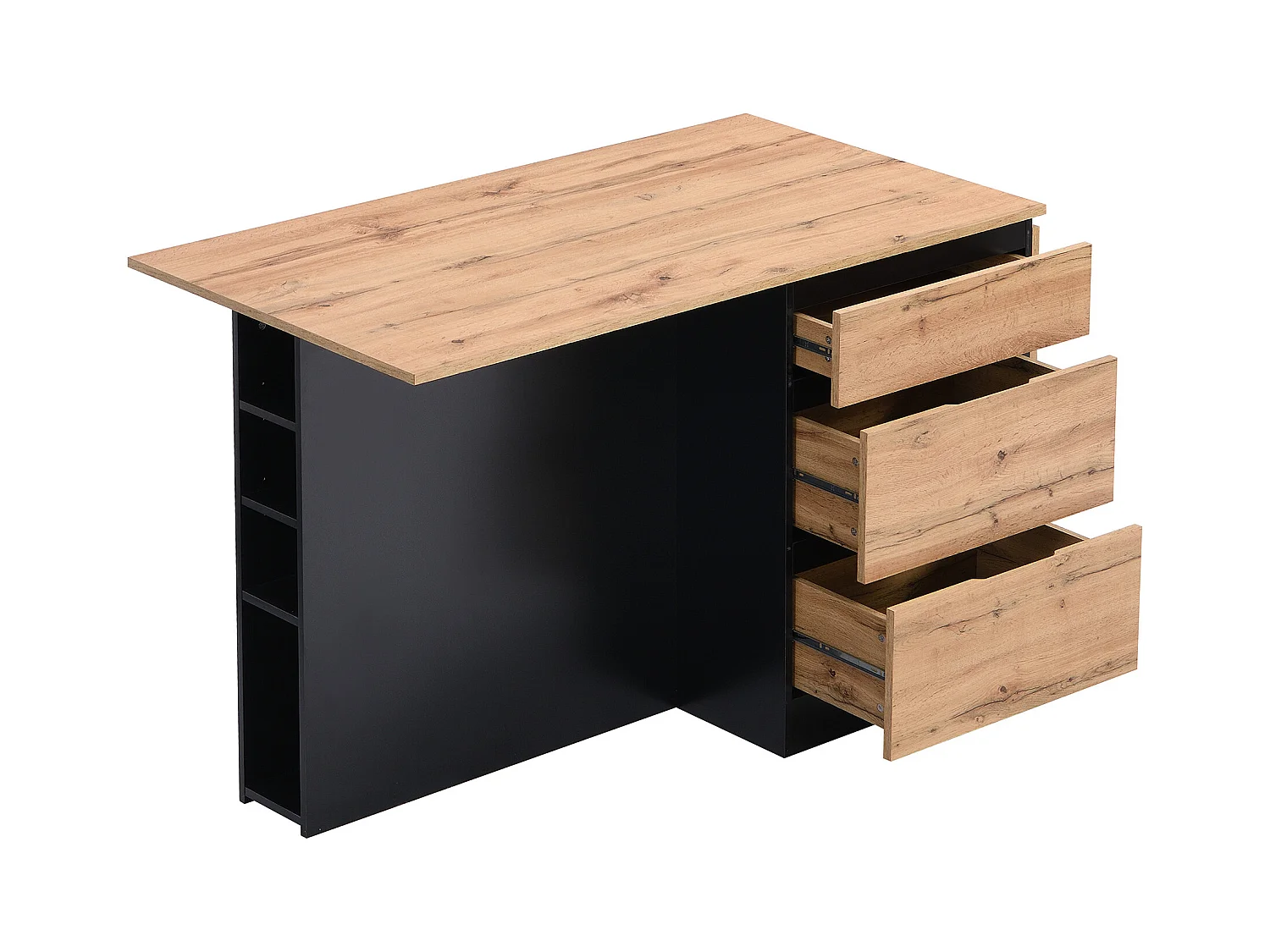 Wyspa kuchenna z 6 szufladami i 4 półkami MDF - Naturalny jasny i Czarny - POMARELA