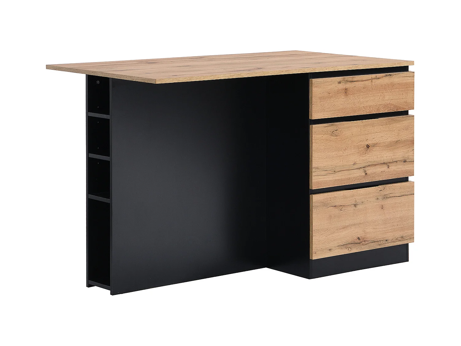 Isola centrale da cucina con 6 cassetti e 4 nicchie in MDF Naturale chiaro e Nero - POMARELA