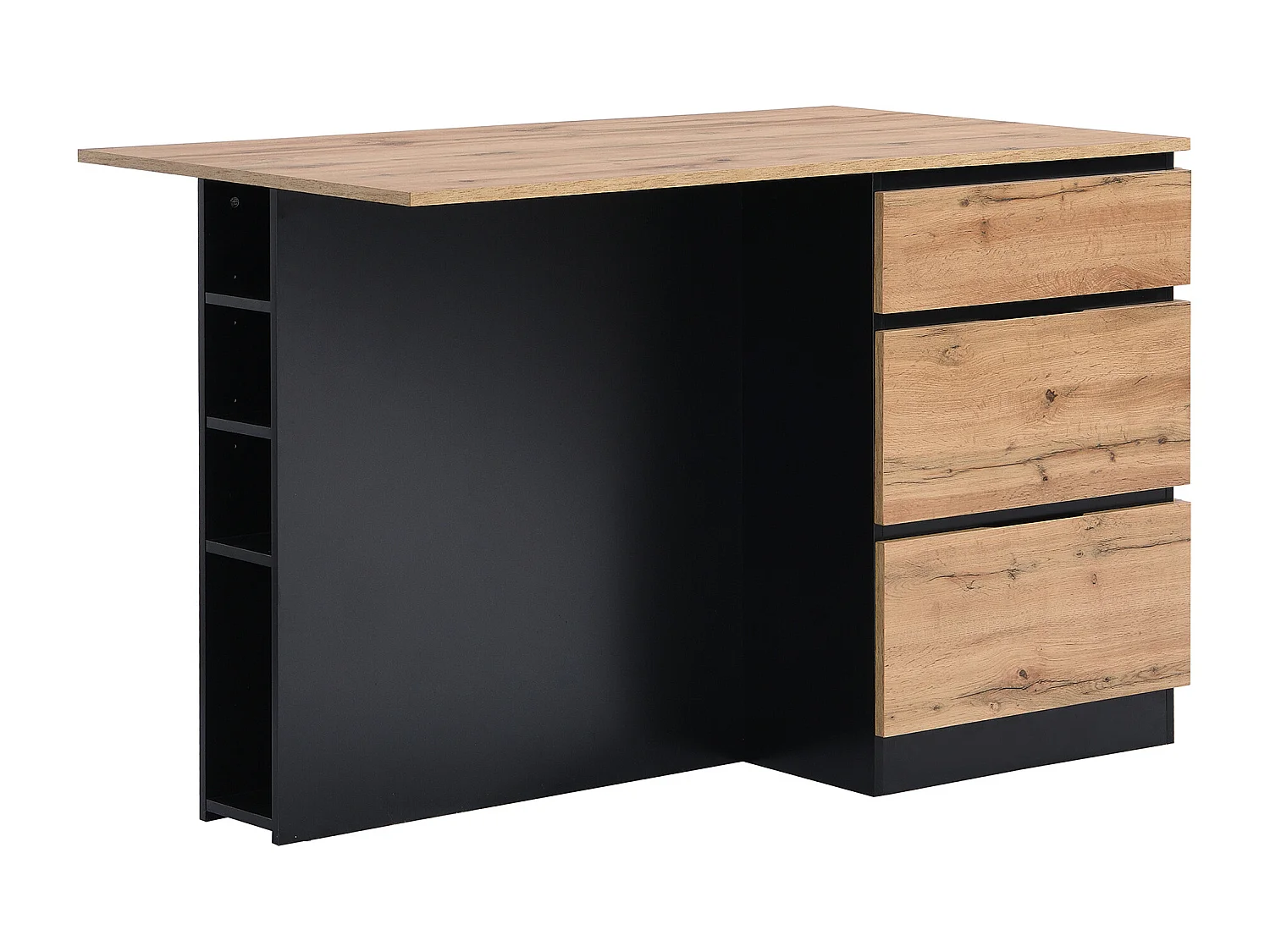 Ilot central de cuisine avec 6 tiroirs et 4 niches en MDF - Naturel clair et Noir - POMARELA