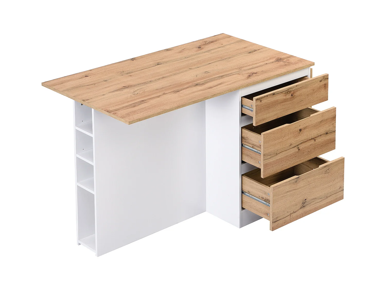 Kücheninsel mit 6 Schubladen & 4 Ablagefächern aus MDF - Holzfarben hell & Weiß - POMARELA