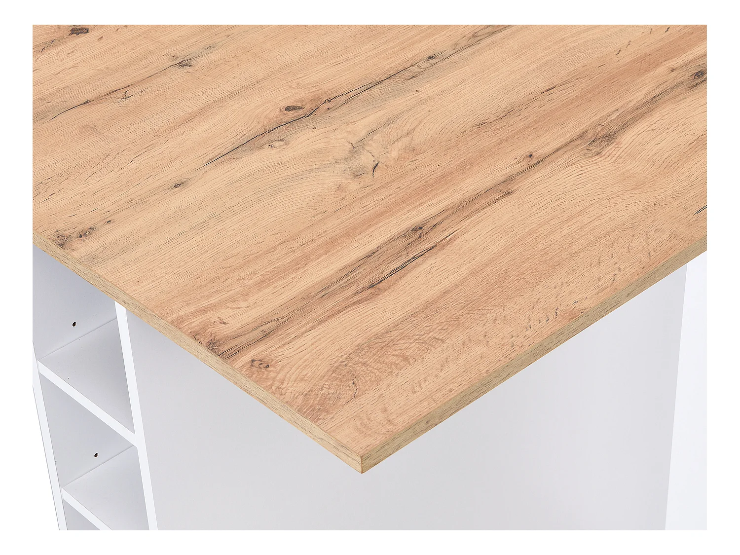 Kücheninsel mit 6 Schubladen & 4 Ablagefächern aus MDF - Holzfarben hell & Weiß - POMARELA