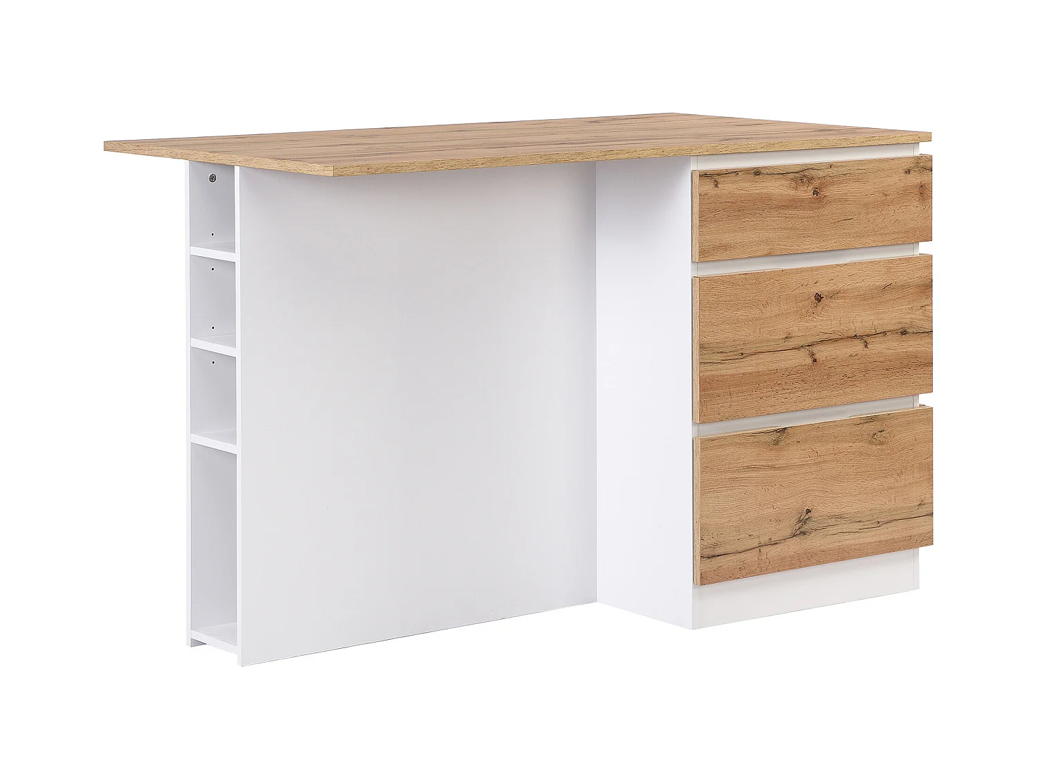 Kücheninsel mit 6 Schubladen & 4 Ablagefächern aus MDF - Holzfarben hell & Weiß - POMARELA