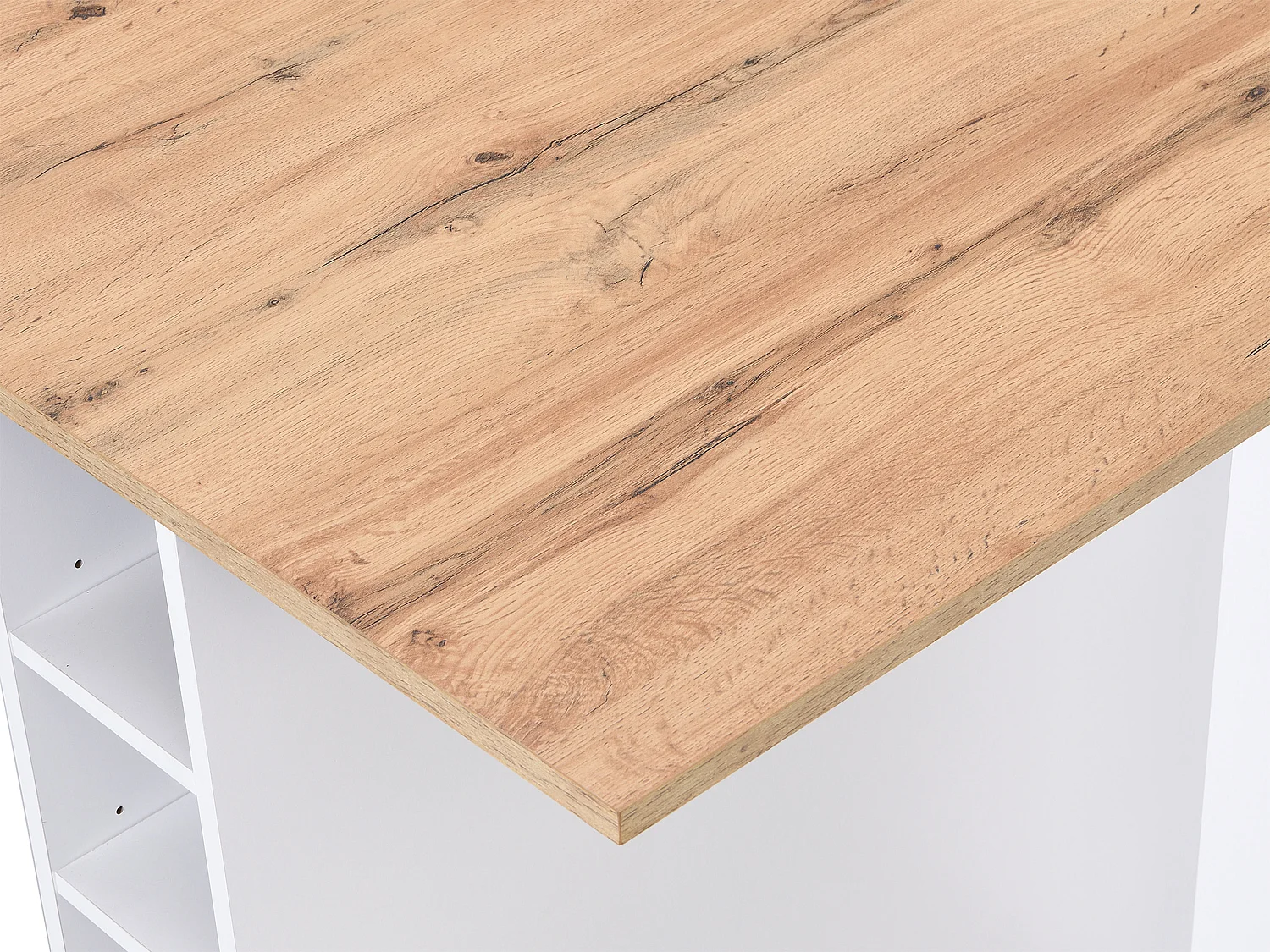 Centraal keukeneiland met 6 lades en 4 nissen van mdf - Licht naturel en wit - POMARELA