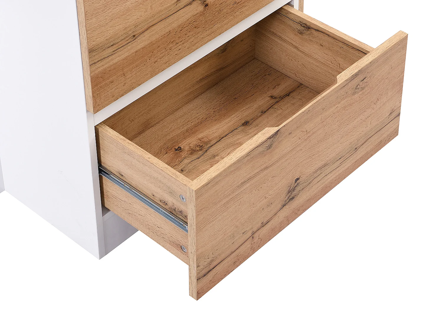 Centraal keukeneiland met 6 lades en 4 nissen van mdf - Licht naturel en wit - POMARELA