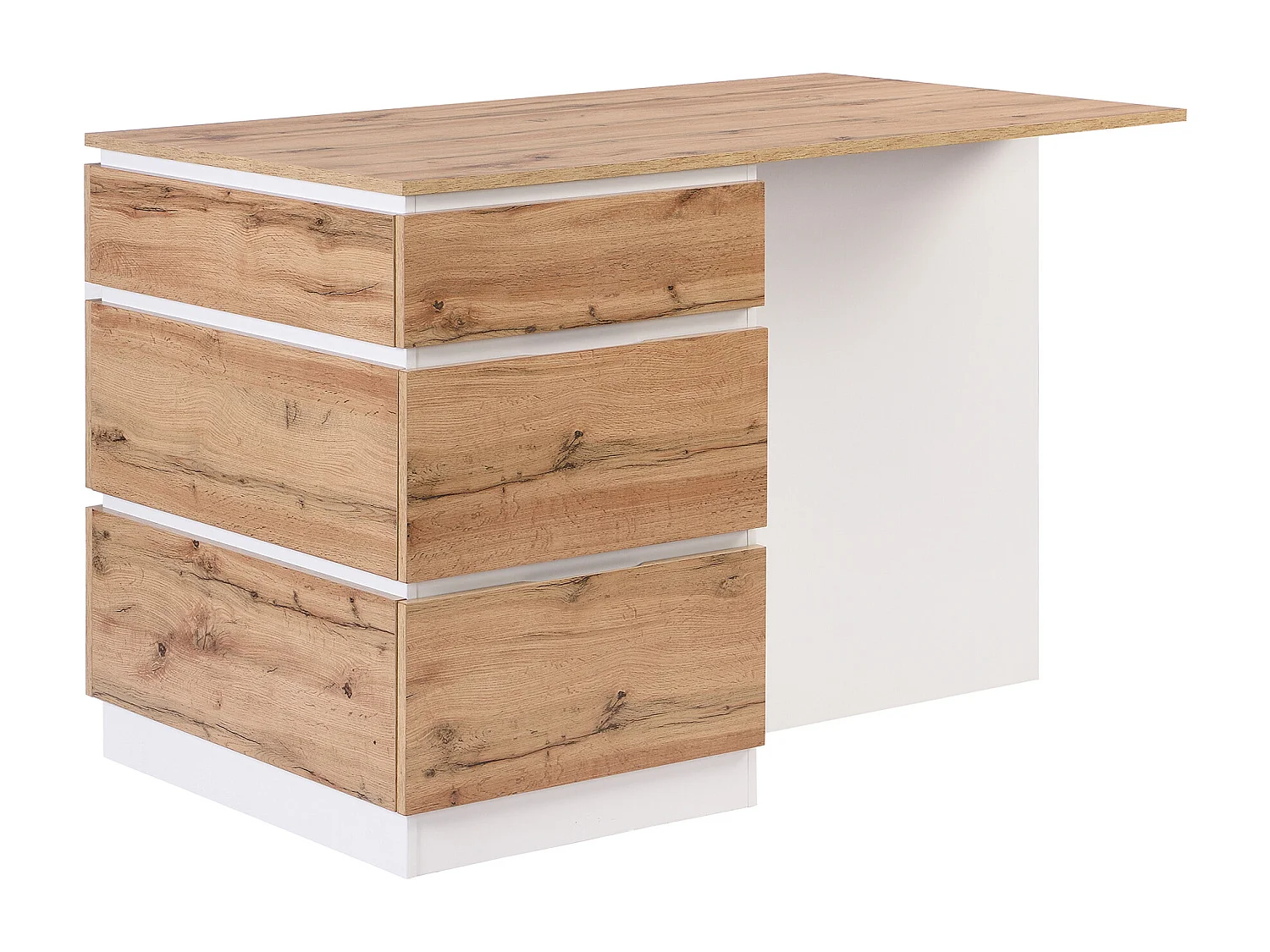 Centraal keukeneiland met 6 lades en 4 nissen van mdf - Licht naturel en wit - POMARELA