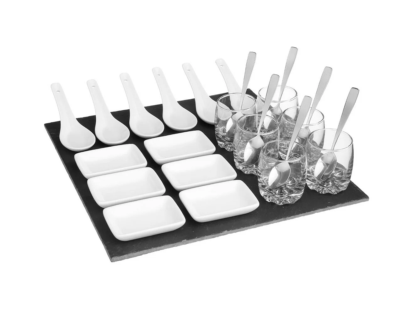 Ensemble D'appétiseur 25 Pièces Avec Base En Ardoise.