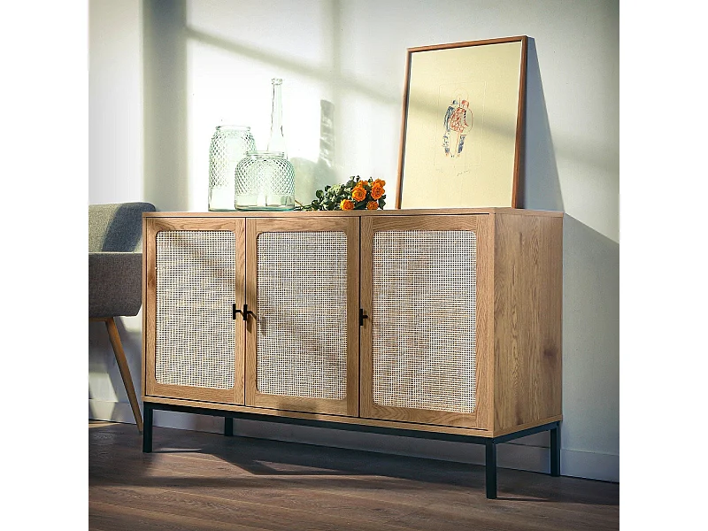 Credenza 3 ante in canna intrecciata - L120 cm