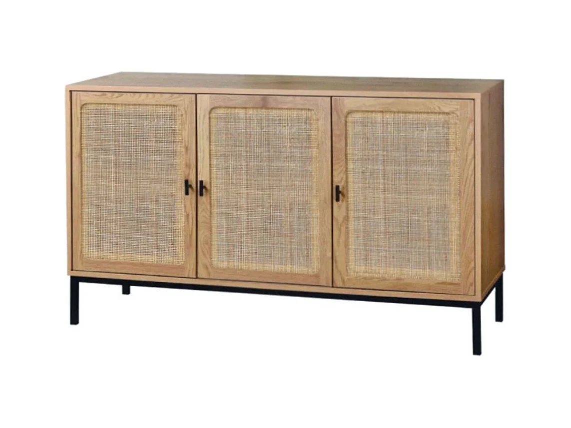 Aparador con 3 puertas de caña de ratán - L120 cm