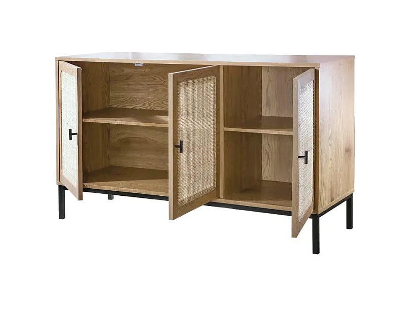Aparador con 3 puertas de caña de ratán - L120 cm