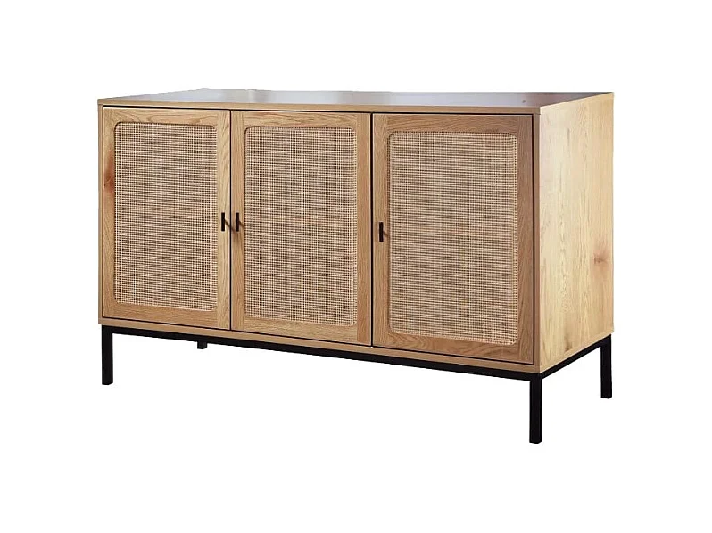Aparador con 3 puertas de caña de ratán - L120 cm