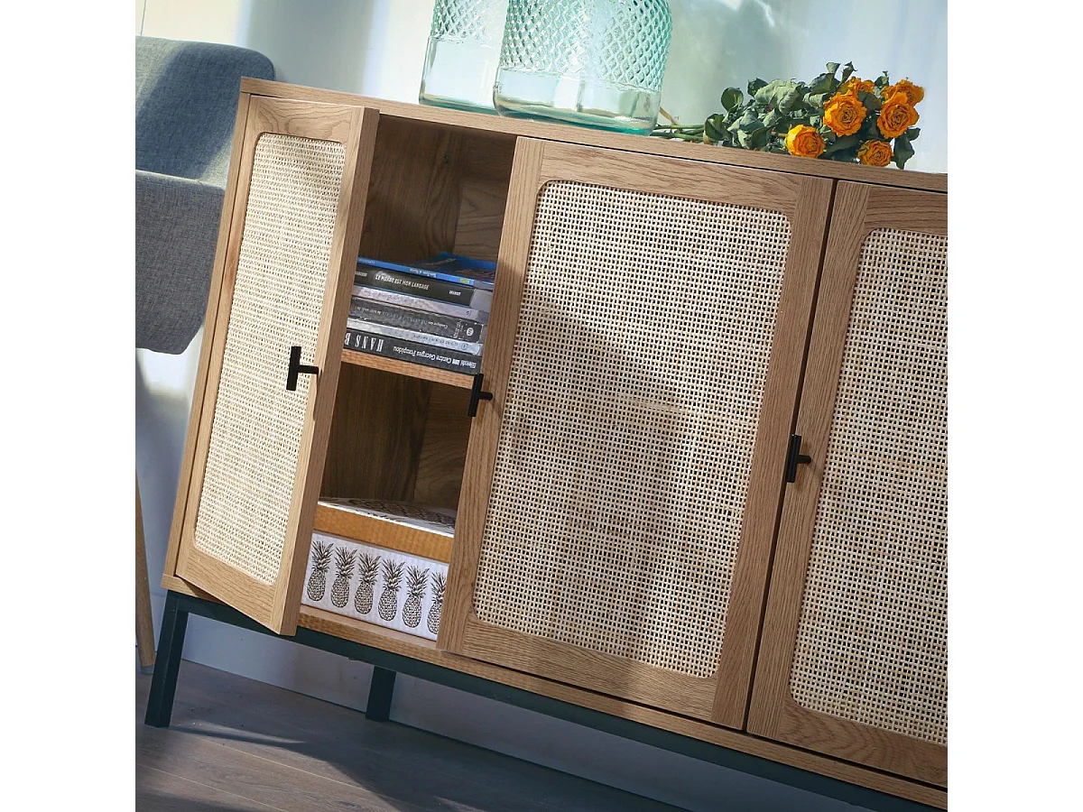Buffet 3 Portes Cannage Rotin L120 cm - JAYA