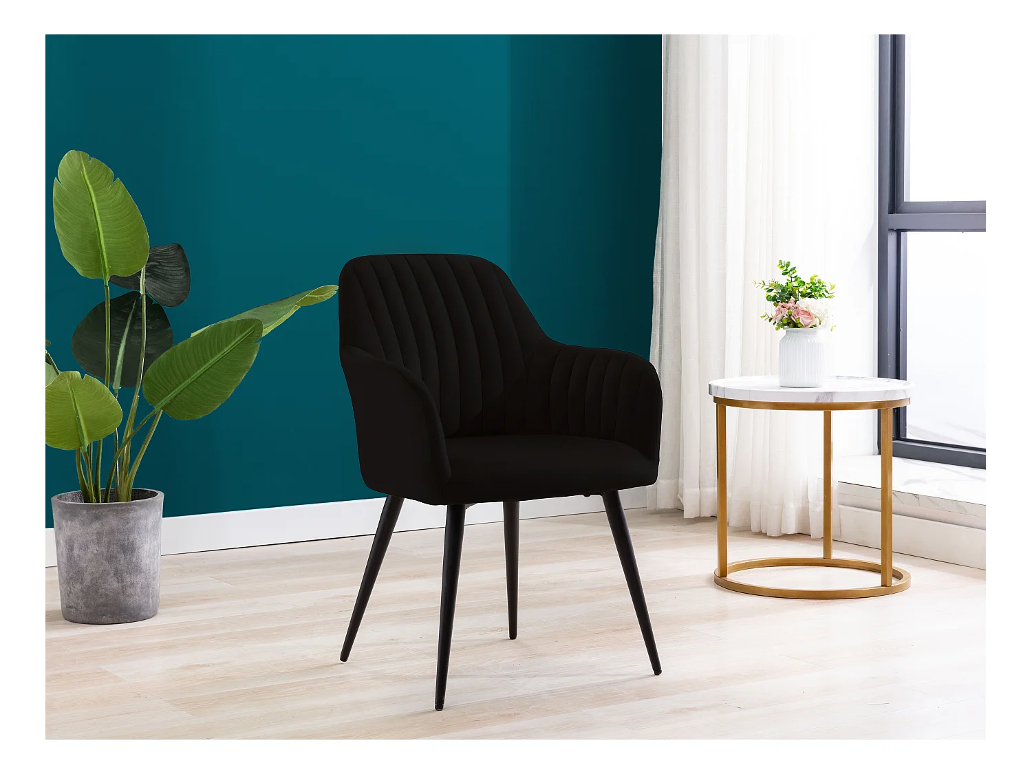 Lot de 6 chaises avec accoudoirs en velours et métal - Noir - ELEANA