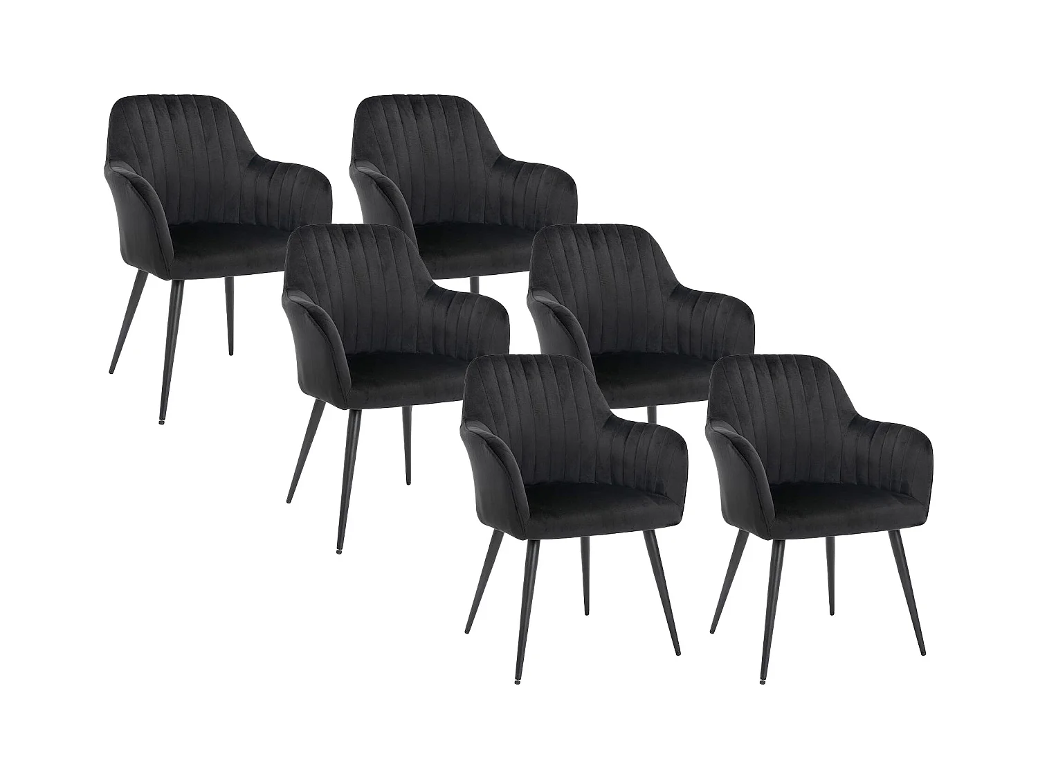 Lot de 6 chaises avec accoudoirs en velours et métal - Noir - ELEANA