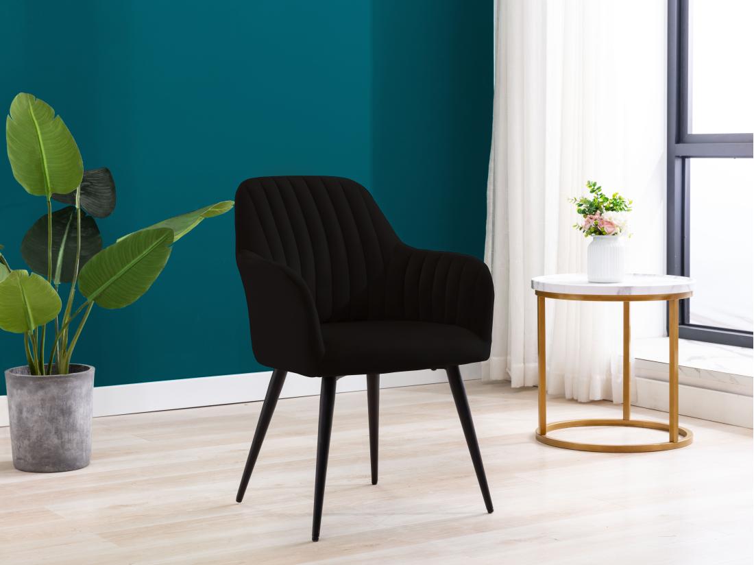 vente unique Lot de 6 chaises avec accoudoirs en velours et métal - Noir - ELEANA