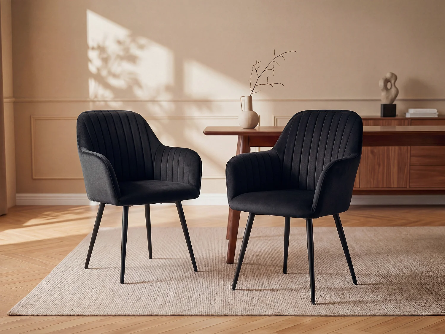 Set van 6 stoelen met fluweel en zwarte metalen leuningen - Zwart - ELEANA