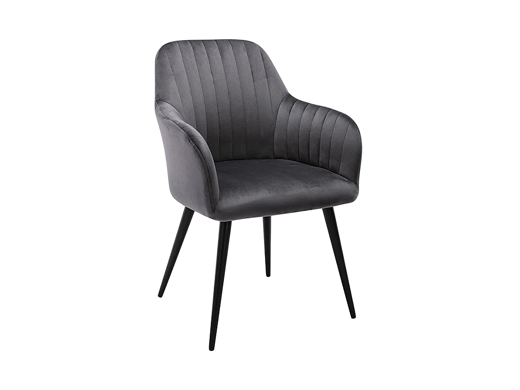 Conjunto de 6 cadeiras com apoios de braços em veludo e metal preto, cor cinzenta - ELEANA