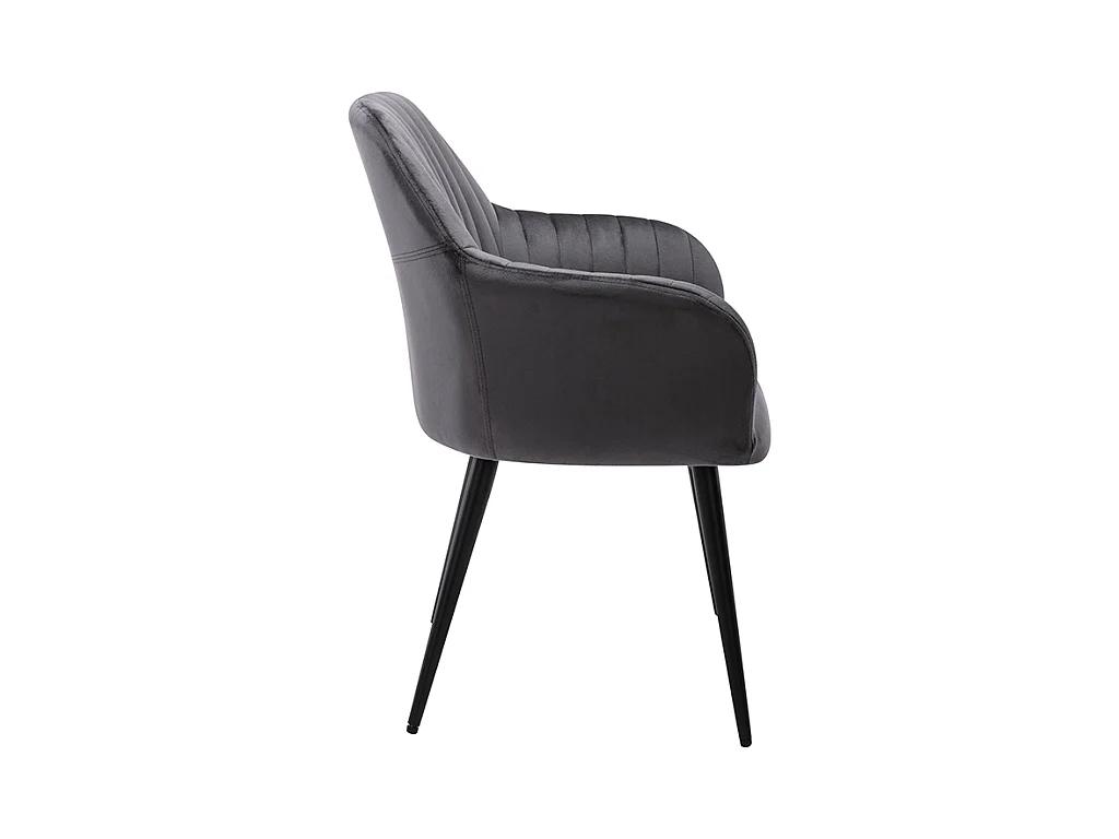 Conjunto de 6 cadeiras com apoios de braços em veludo e metal preto, cor cinzenta - ELEANA