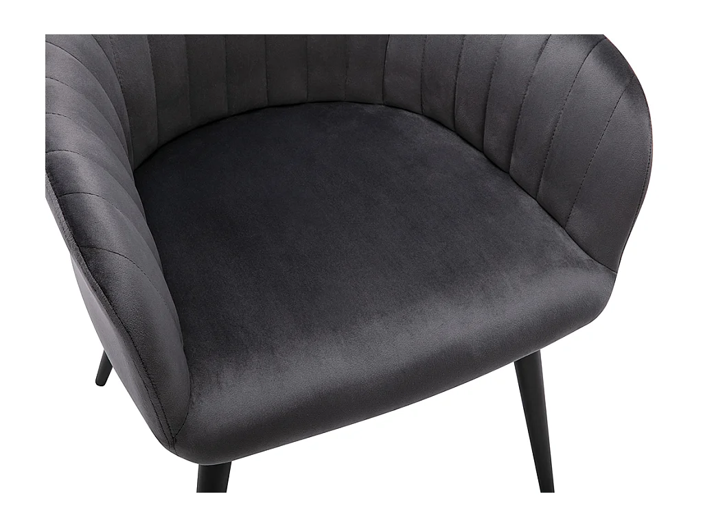 Conjunto de 6 cadeiras com apoios de braços em veludo e metal preto, cor cinzenta - ELEANA