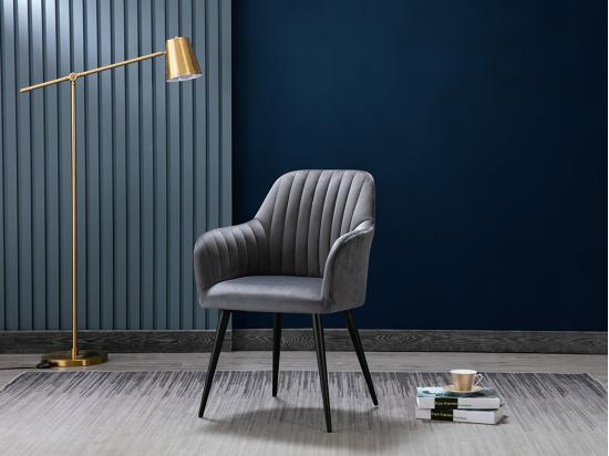 vente unique Lot de 6 chaises avec accoudoirs en velours et métal noir - Gris - ELEANA