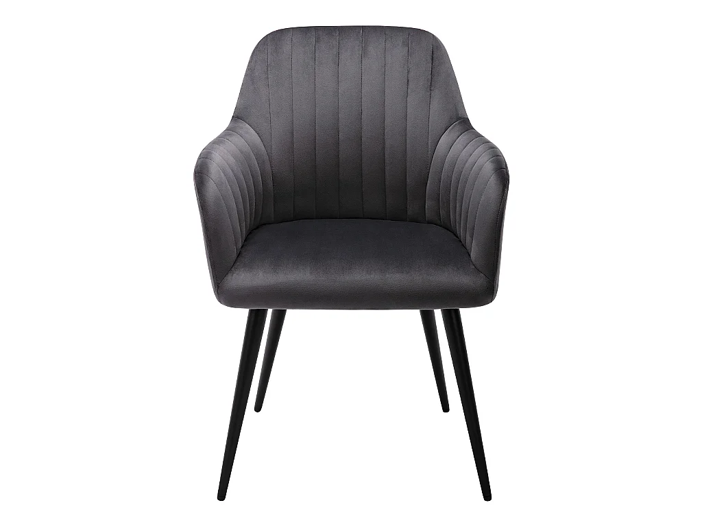 Lot de 6 chaises avec accoudoirs en velours et métal noir - Gris - ELEANA