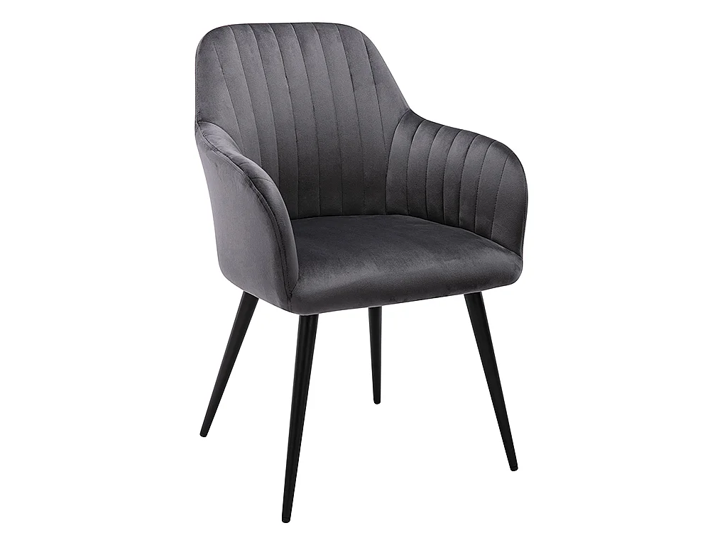 Lot de 6 chaises avec accoudoirs en velours et métal noir - Gris - ELEANA