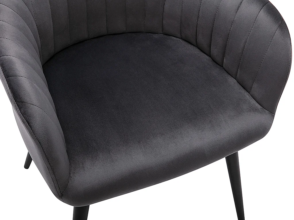 Lot de 6 chaises avec accoudoirs en velours et métal noir - Gris - ELEANA