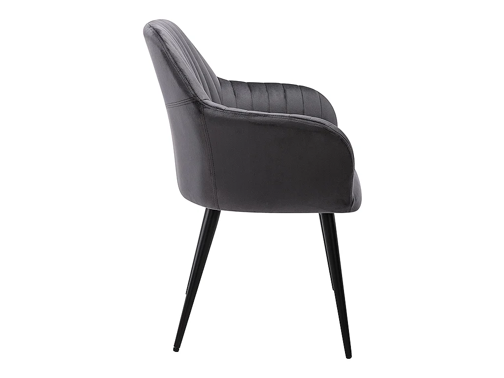 Lot de 6 chaises avec accoudoirs en velours et métal noir - Gris - ELEANA