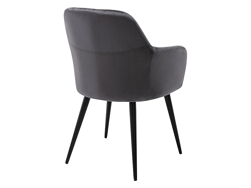Lot de 6 chaises avec accoudoirs en velours et métal noir - Gris - ELEANA