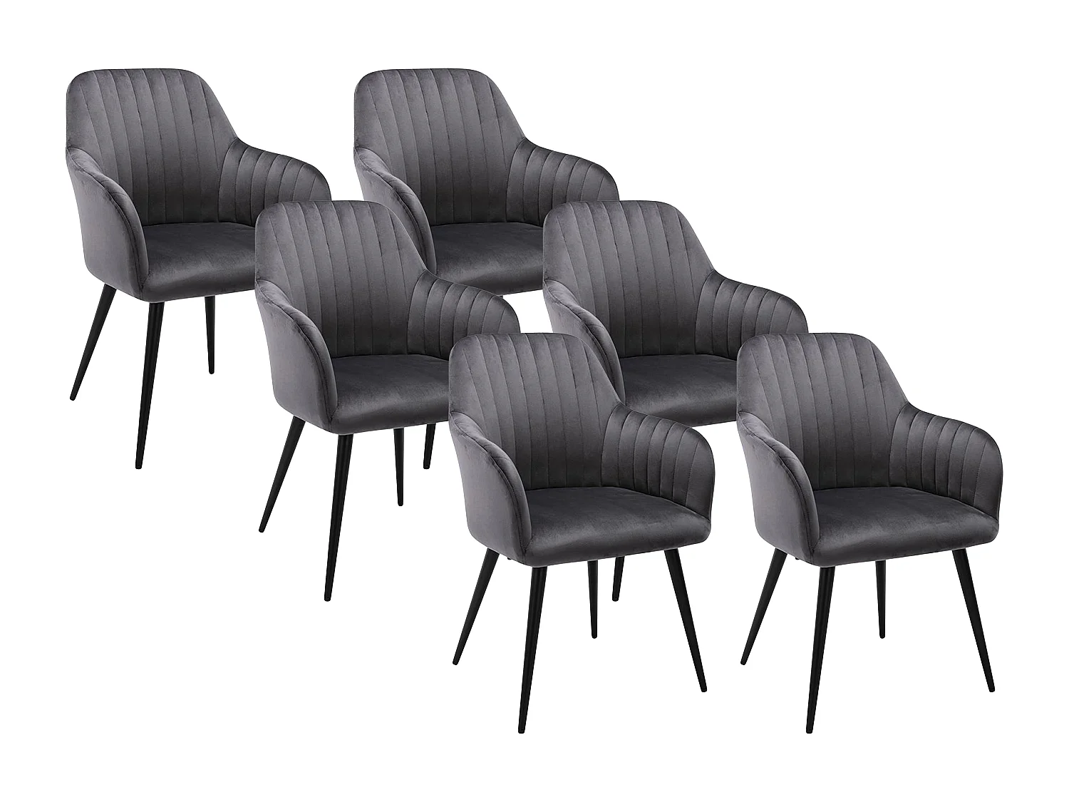 Lot de 6 chaises avec accoudoirs en velours et métal noir - Gris - ELEANA