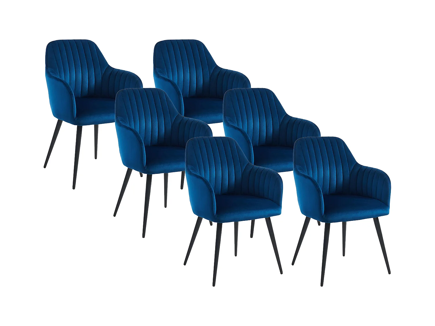 Lot de 6 chaises avec accoudoirs en velours et métal noir - Bleu - ELEANA
