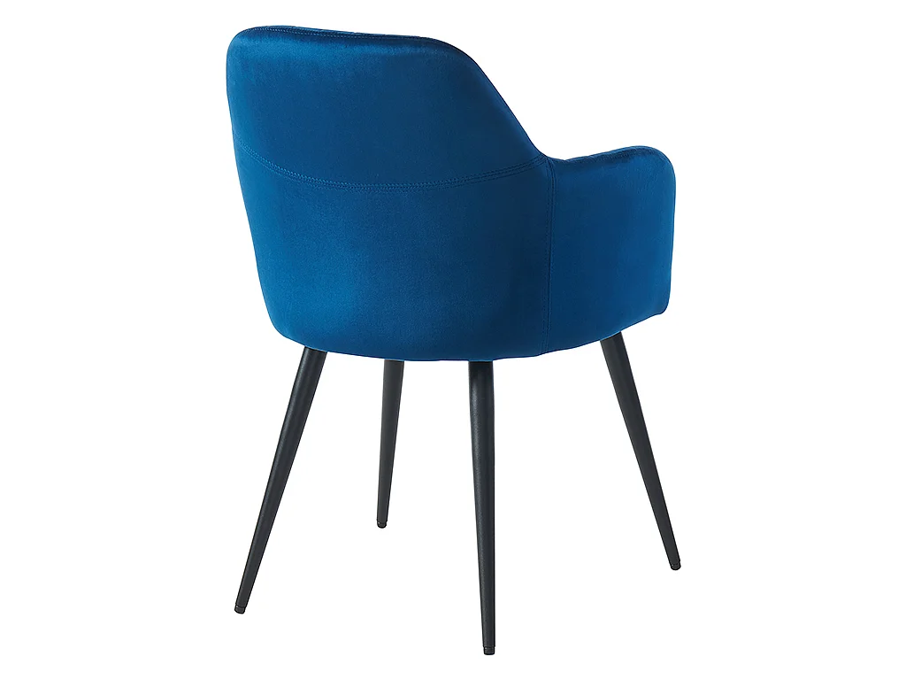 Lot de 6 chaises avec accoudoirs en velours et métal noir - Bleu - ELEANA