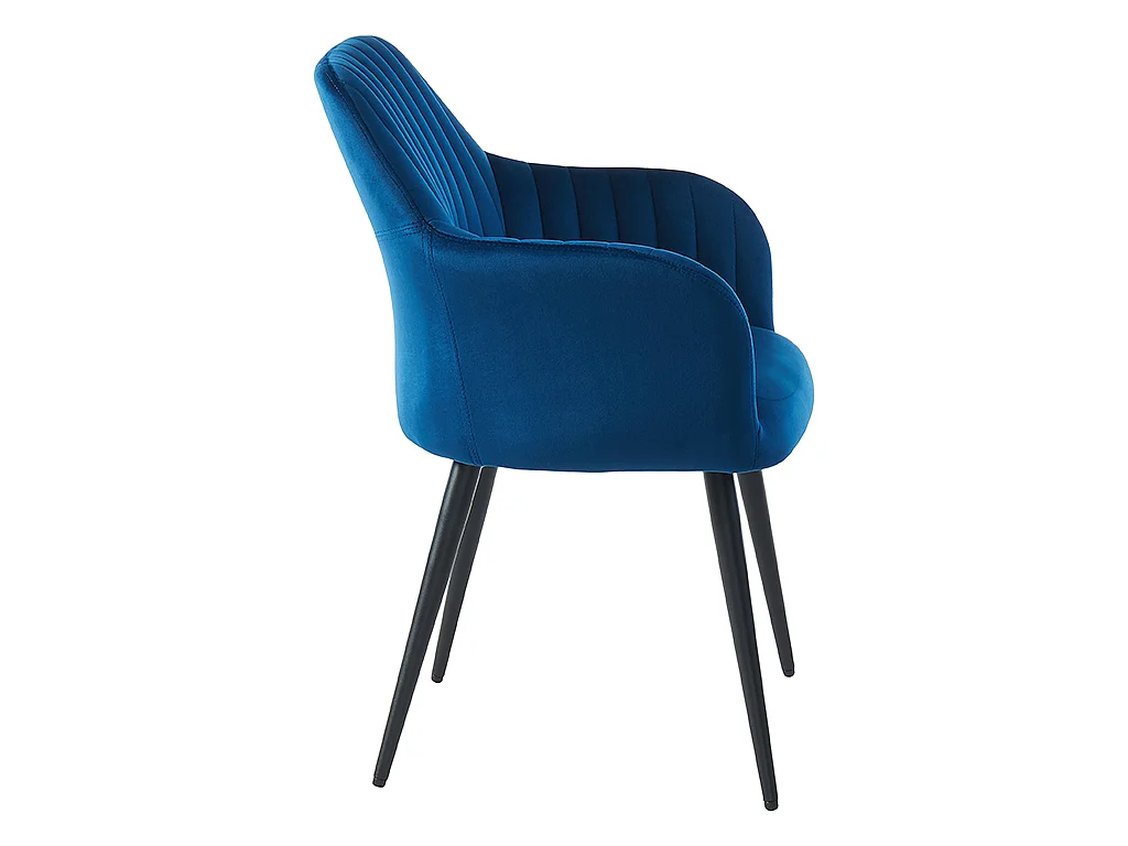 Lot de 6 chaises avec accoudoirs en velours et métal noir - Bleu - ELEANA