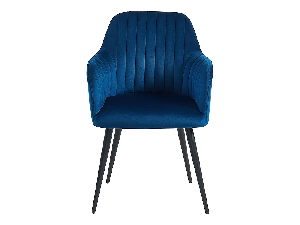 Lot de 6 chaises avec accoudoirs en velours et métal noir - Bleu - ELEANA
