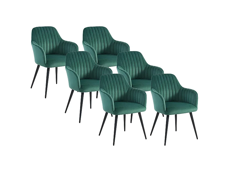 Lot de 6 chaises avec accoudoirs en velours et métal noir - Vert - ELEANA
