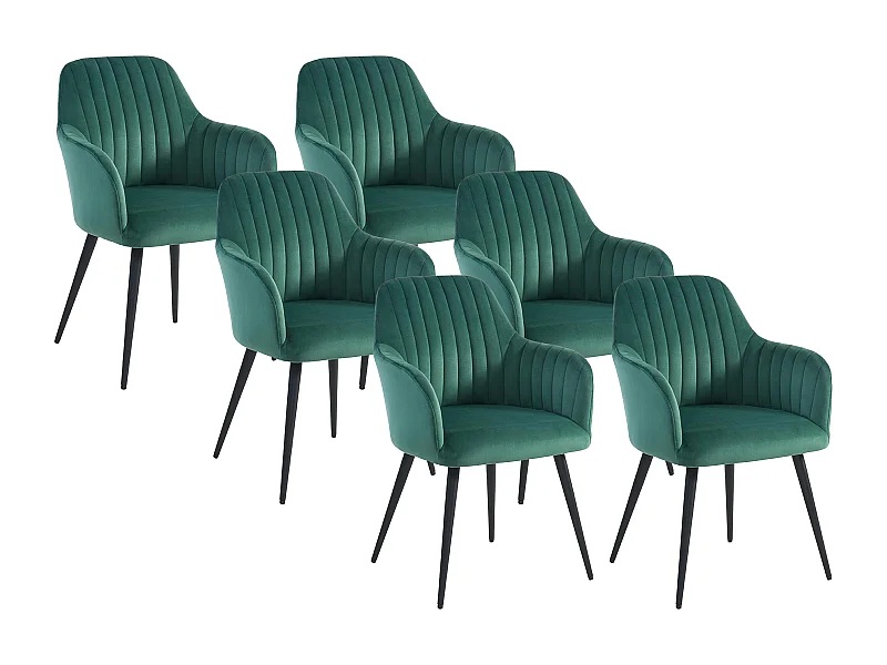 Lot de 6 chaises avec accoudoirs en velours et métal noir - Vert - ELEANA