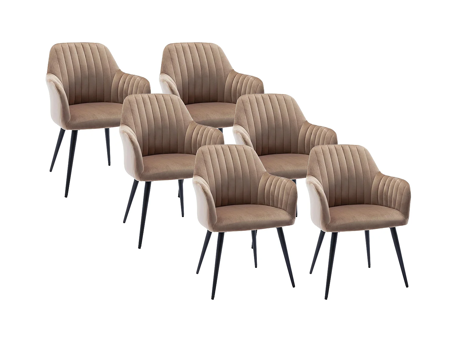 Stuhl mit Armlehnen 6er-Set - Samt & Metall schwarz - Beige - ELEANA