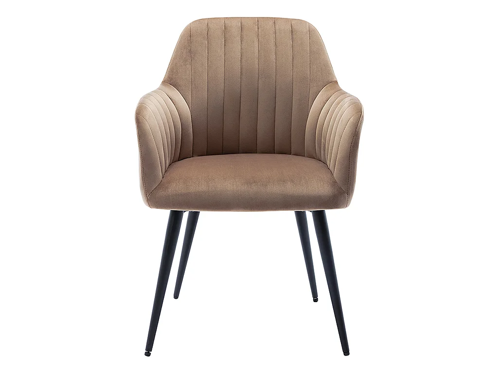 Lot de 6 chaises avec accoudoirs en velours et métal noir - Beige - ELEANA