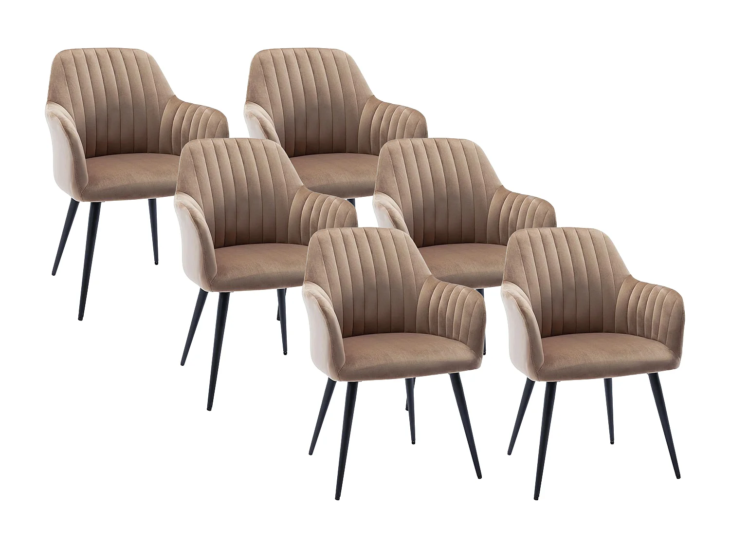 Lot de 6 chaises avec accoudoirs en velours et métal noir - Beige - ELEANA