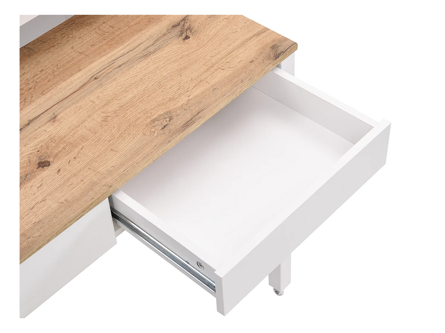 Biurko konsola wysuwane z 2 szufladami - Białe i naturalne - LOAVIA