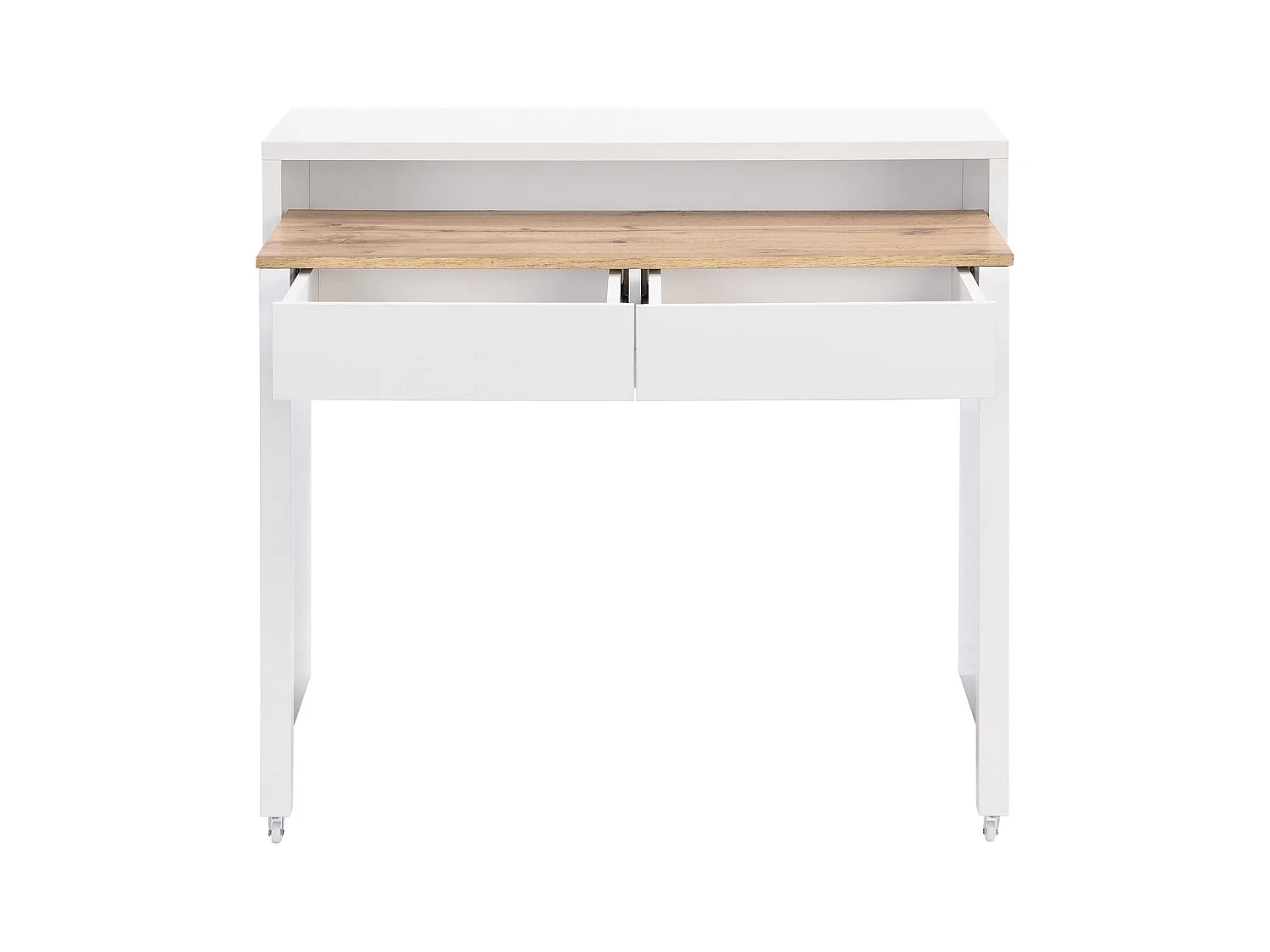 Biurko konsola wysuwane z 2 szufladami - Białe i naturalne - LOAVIA