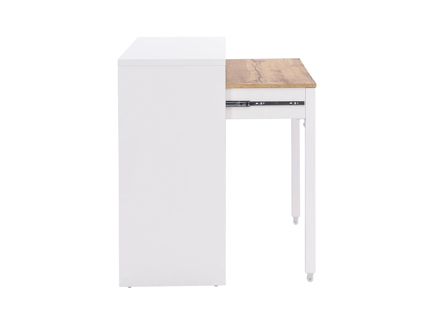Escritorio consola extensible con 2 cajones - Blanco y natural - LOAVIA