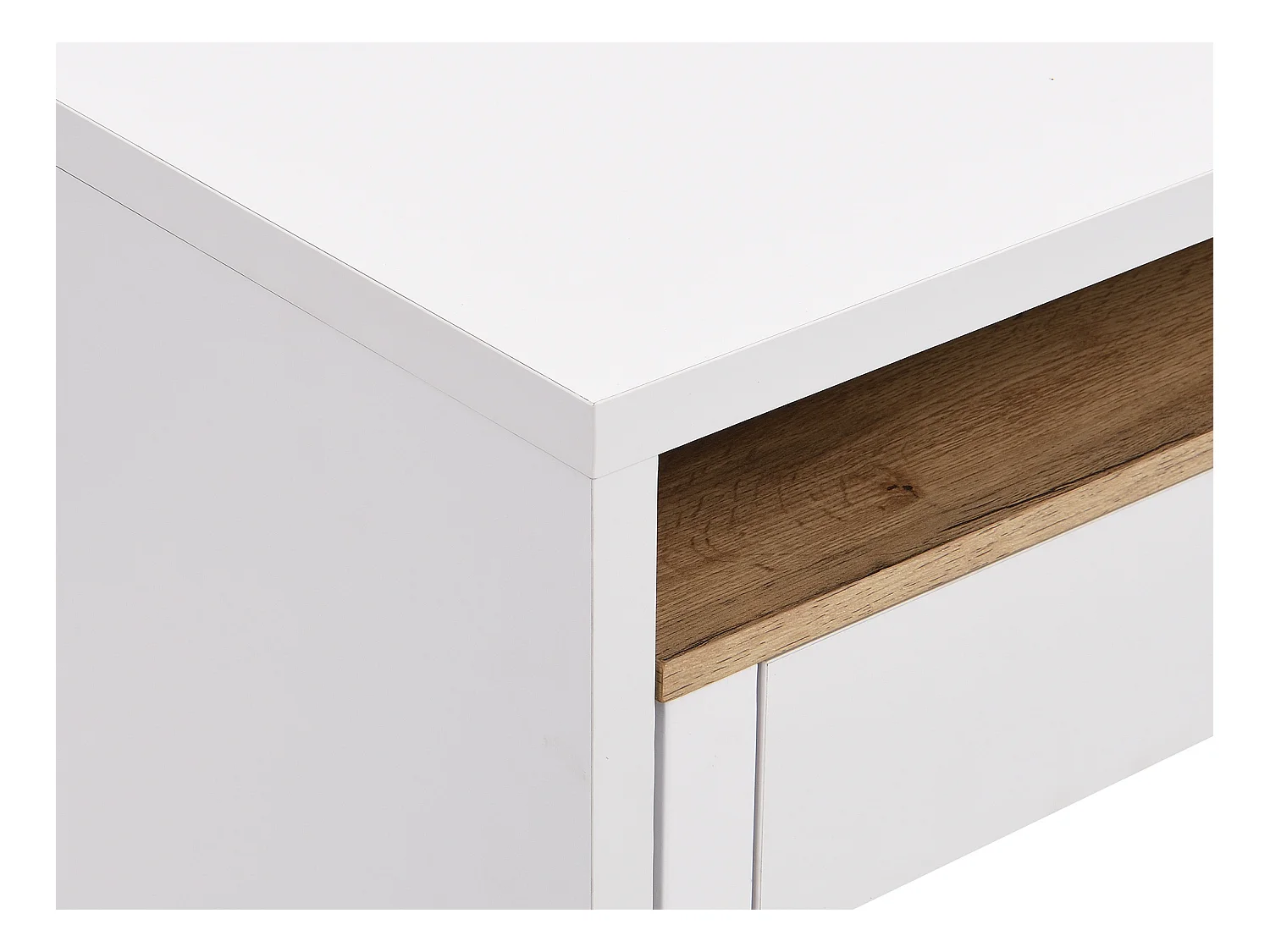 Escritorio consola extensible con 2 cajones - Blanco y natural - LOAVIA