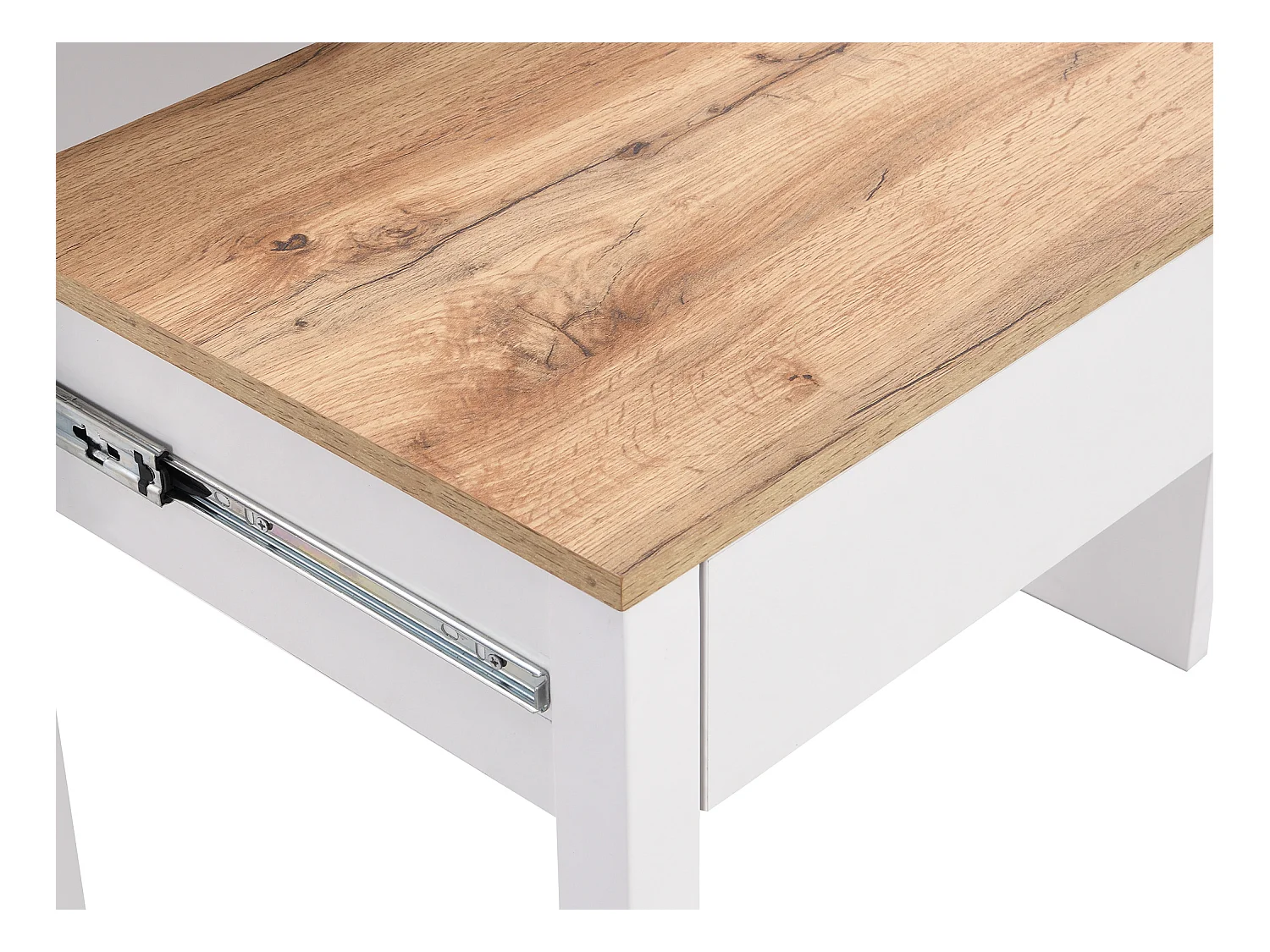 Escritorio consola extensible con 2 cajones - Blanco y natural - LOAVIA