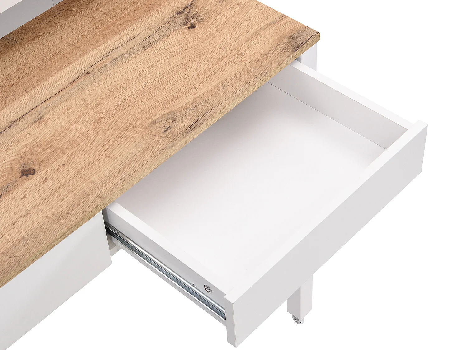 Bureau console extensible avec 2 tiroirs - Blanc et naturel - LOAVIA