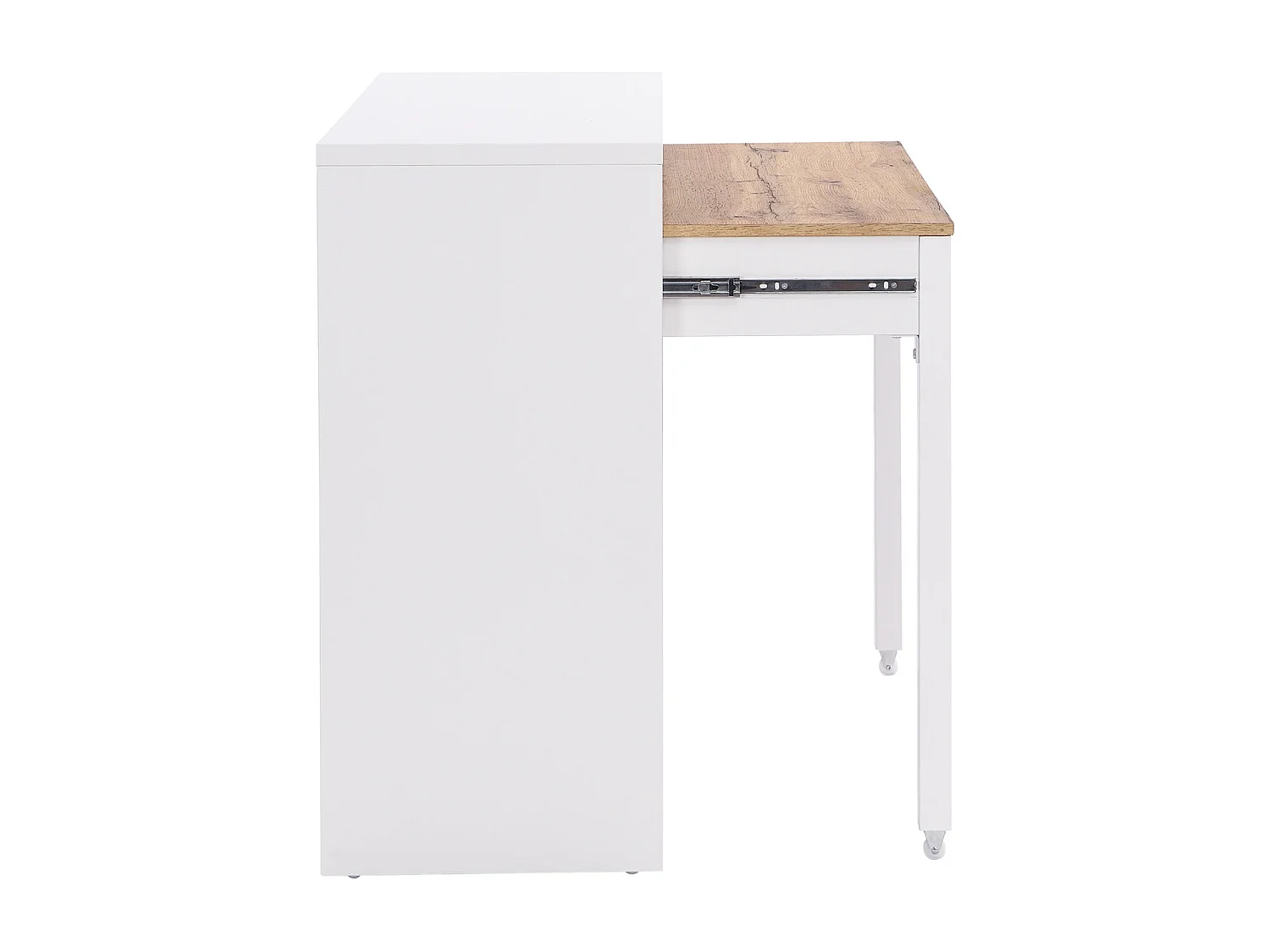 Bureau console extensible avec 2 tiroirs - Blanc et naturel - LOAVIA