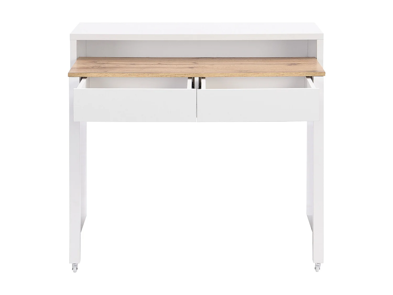 Bureau console extensible avec 2 tiroirs - Blanc et naturel - LOAVIA