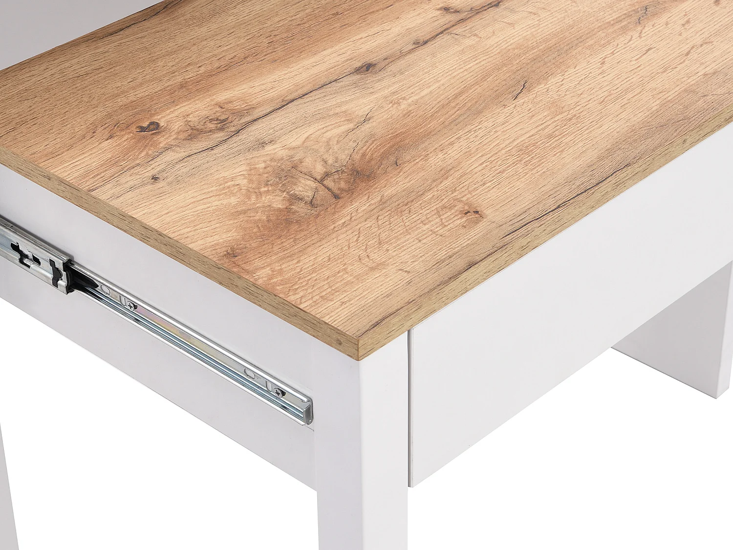 Bureau console extensible avec 2 tiroirs - Blanc et naturel - LOAVIA