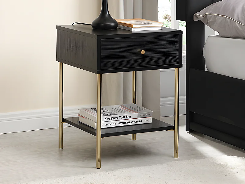 Mesa de cabeceira 1 gaveta MDF e metal preto e dourado - MILAVIA de Pascal Morabito