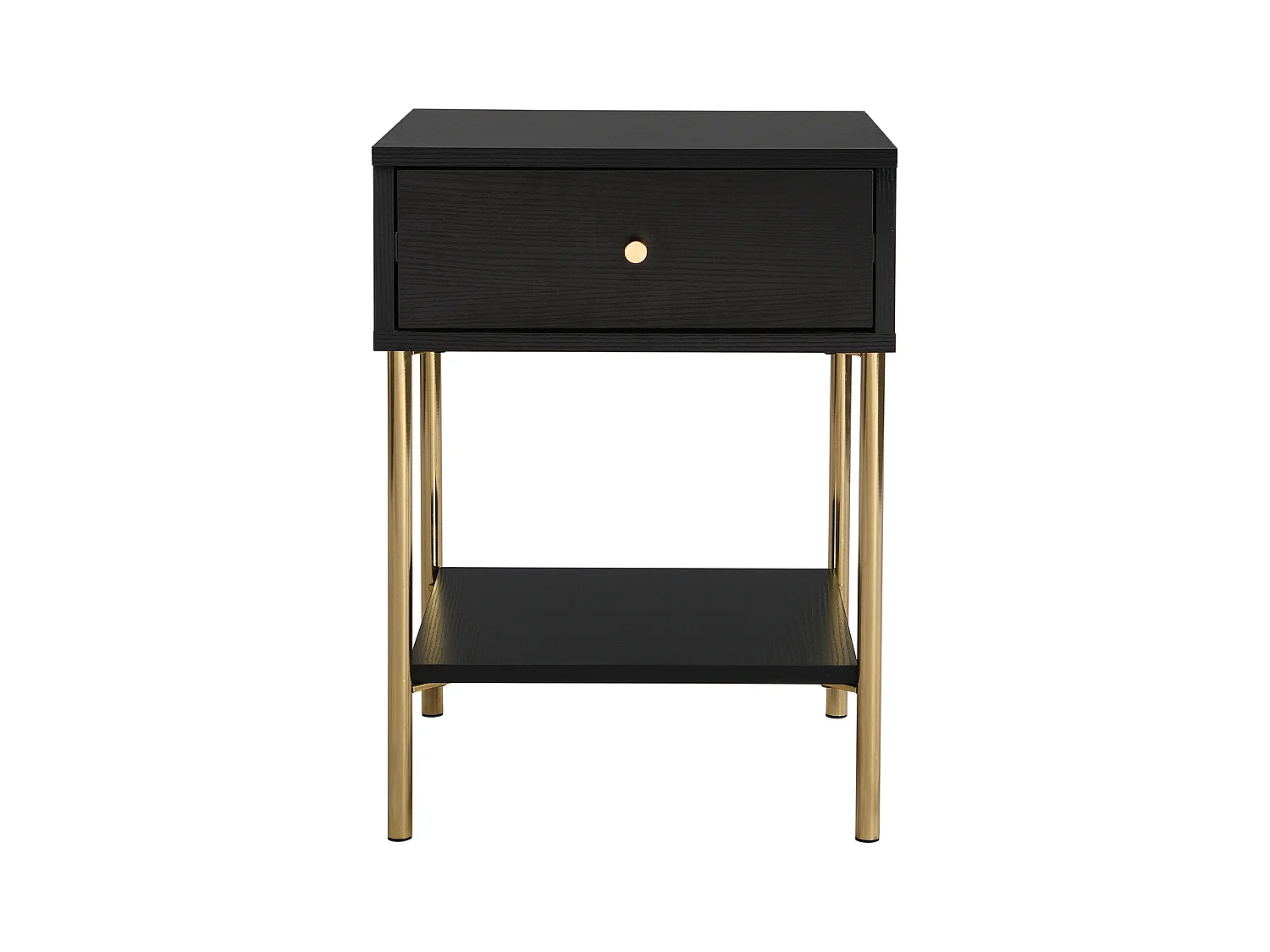 Mesita de noche con 1 cajón - MDF y metal - Negro y dorado - MILAVIA de Pascal Morabito