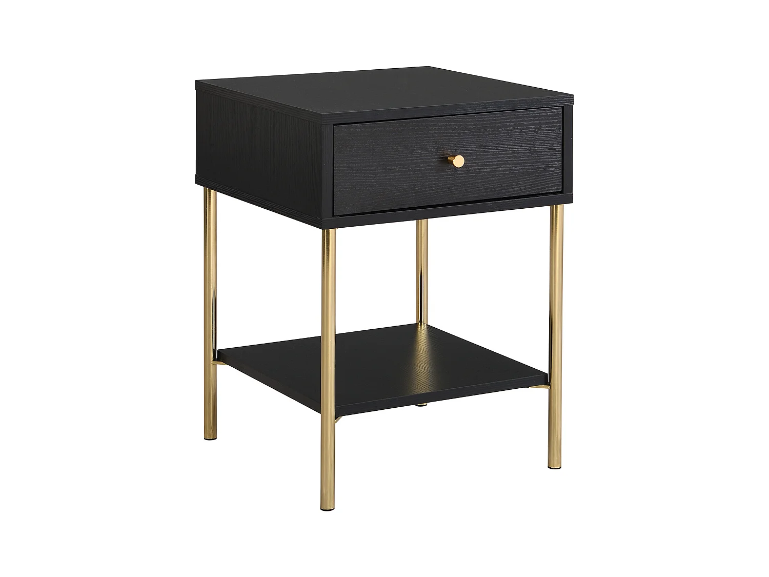 Mesita de noche con 1 cajón - MDF y metal - Negro y dorado - MILAVIA de Pascal Morabito